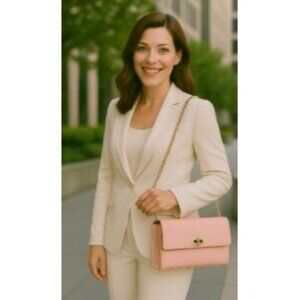 Anne Klein 10" X 6" X 3" Pink Crossbody Bag Faux Leather Gold Chain Flap Bag